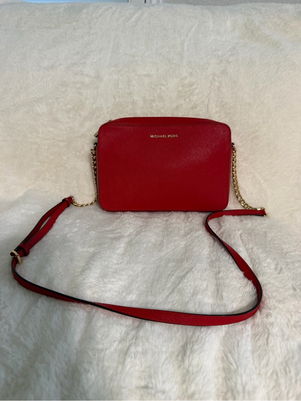 Michael Kors Red Saffiano Leather Chain Crossbody